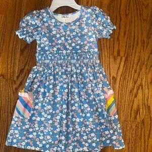 Matilda Jane Blue Floral Smocked Waist Dress with Striped Pockets